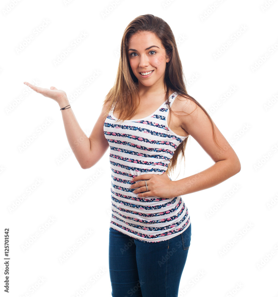 young woman holding gesture over an abstract background young woman holding gesture over an abstract background