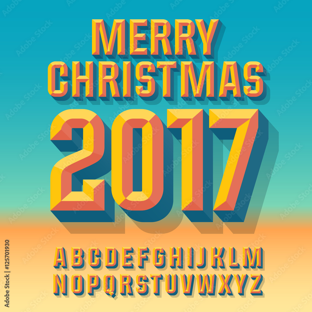 Obraz premium Vector abstract Merry Christmas 2017 greeting card with set of letters