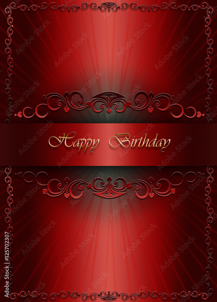 Greetings card with gold Happy Birthday on red gradient background ...