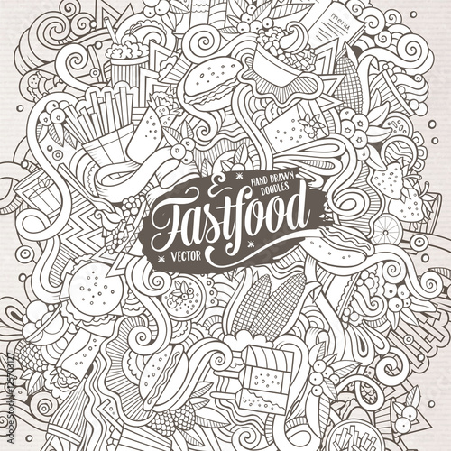 Cartoon cute doodles hand drawn Fastfood illustration
