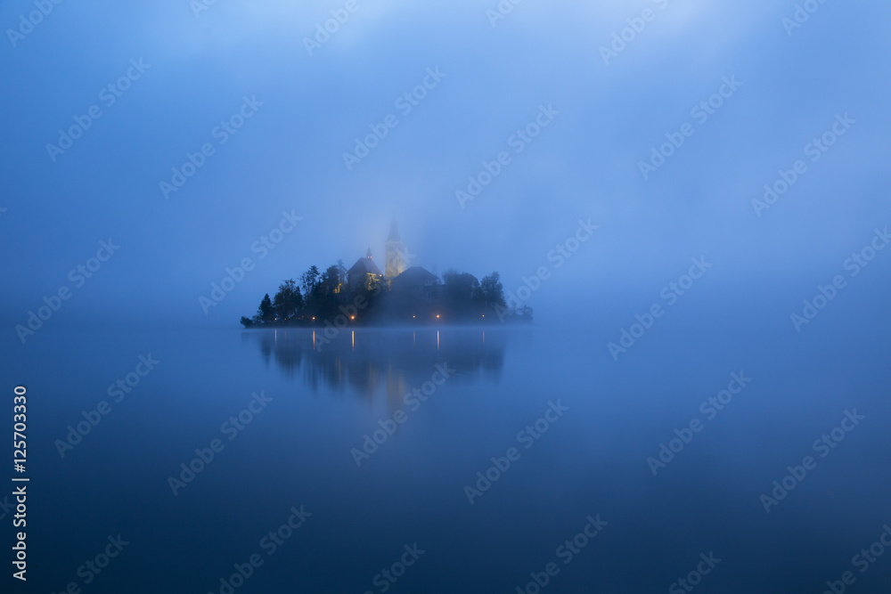 Misty morning in lake Bled