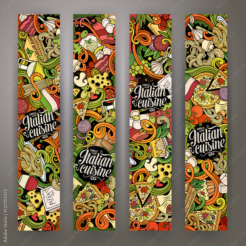 Cartoon hand-drawn doodles italian food banners Cartoon hand-drawn doodles italian food banners