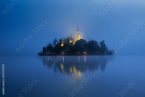 Misty morning in lake Bled