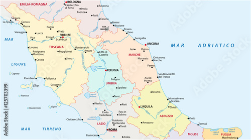 Administrative and political map of the regions of central Italy