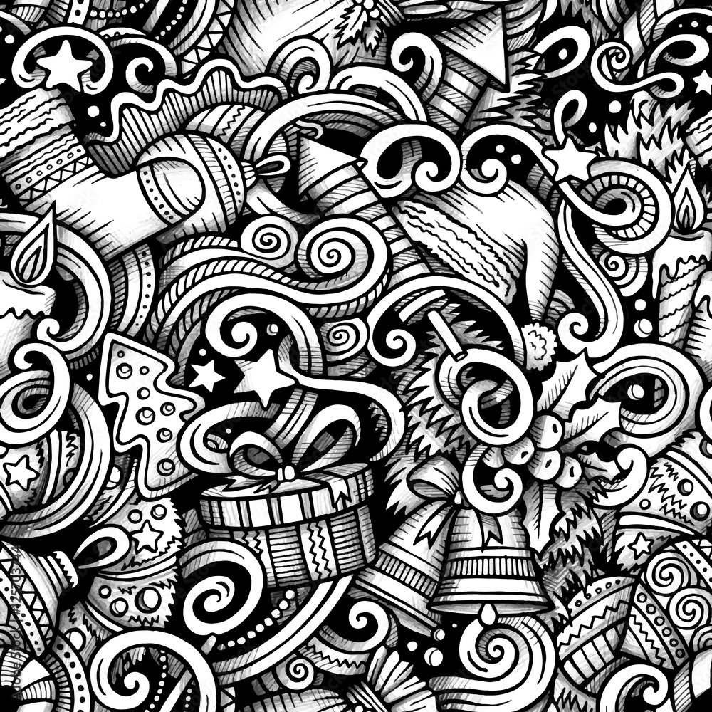 Cartoon doodles New Year season trace seamless pattern Cartoon doodles New Year season trace seamless pattern
