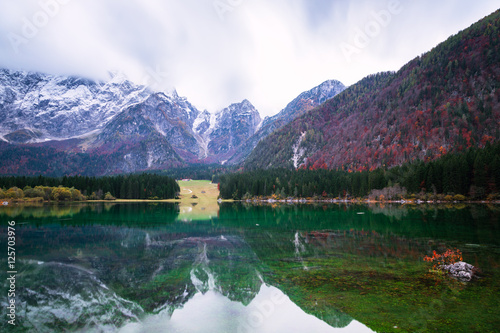 Lake Fusine ( Lago di Fusine) mountain lake in north Italy