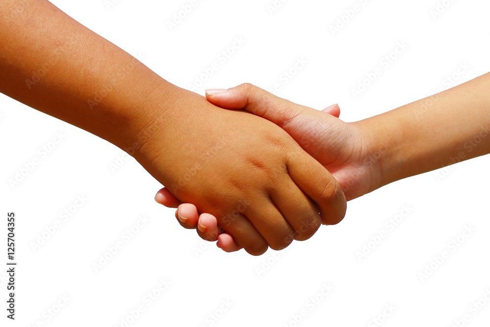 Kids holding hands or shaking hands isolated Kids holding hands or shaking hands isolated