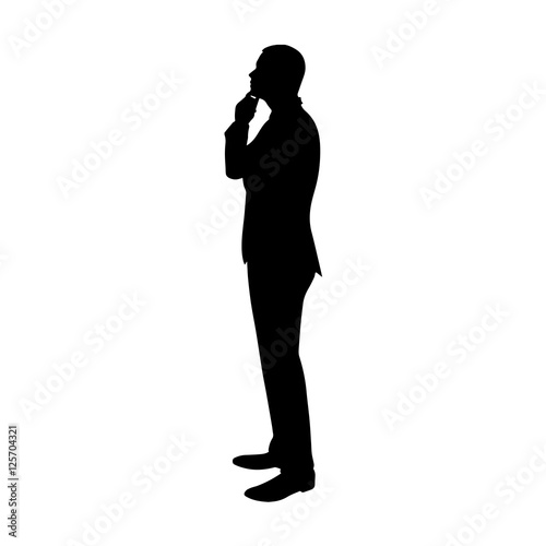 Business man thinking. Profile  side view vector silhouette. Sta