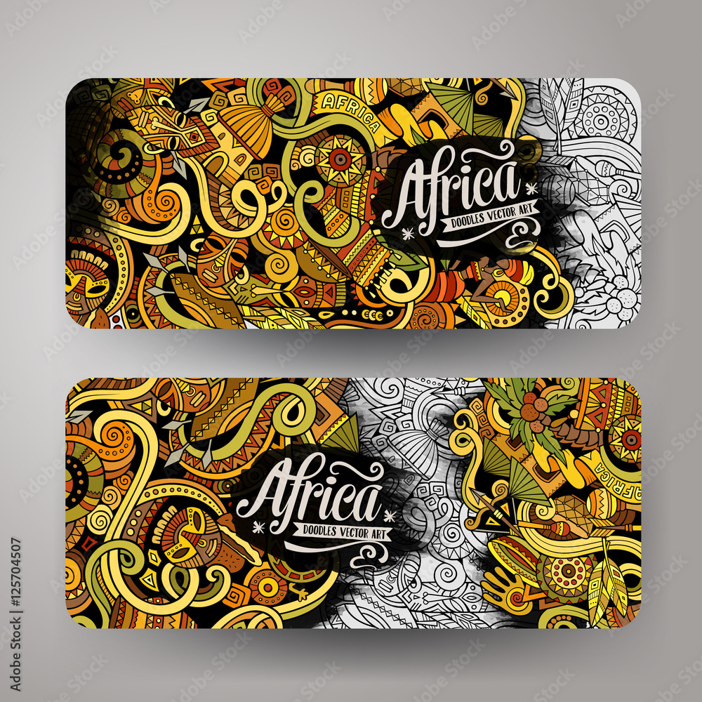 Cartoon cute vector doodles Africa banners