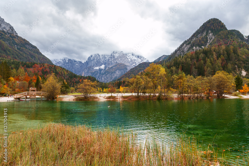 Autumn scenery at lake Jasna-Slovenia