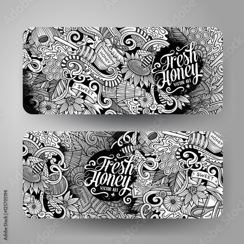 Cartoon doodles Honey banners