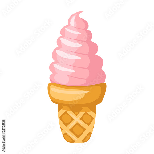 Funny cartoon cute ice cream. Isolated vector illustration. Flat icon. Beautiful sweet ice cream. Flat design. Vector clip art