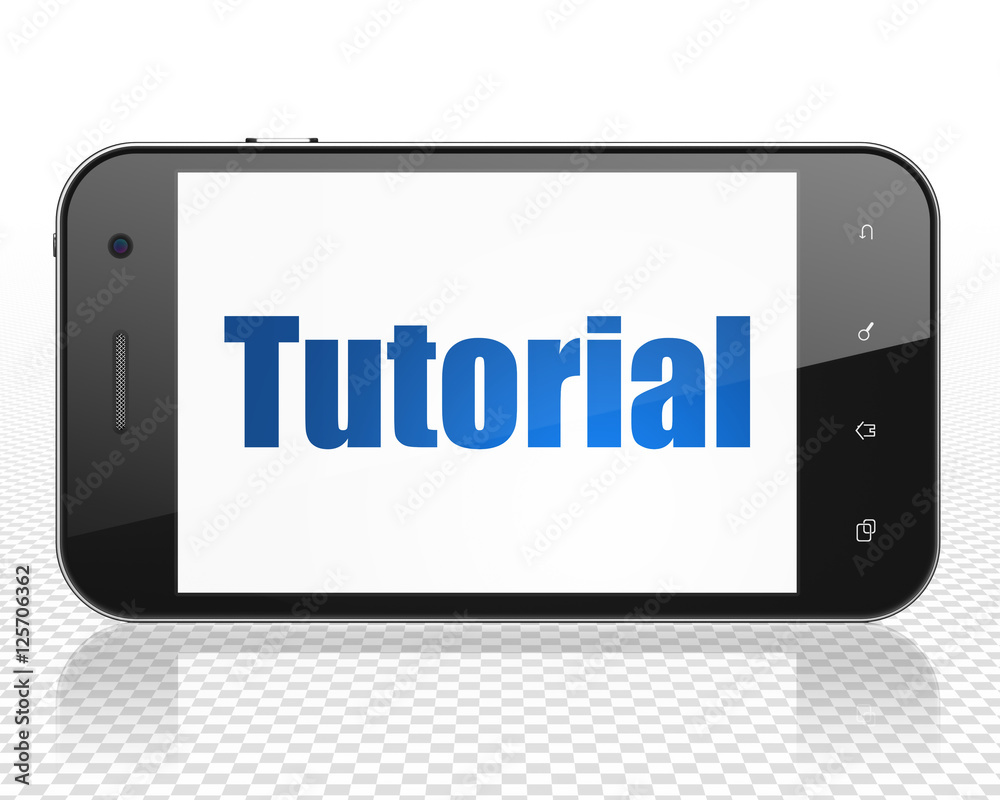Studying concept: Smartphone with Tutorial on display Studying concept: Smartphone with Tutorial on display