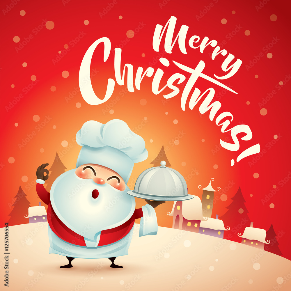Fototapeta premium Merry Christmas! Santa Claus in Christmas snow scene. Christmas greeting card.