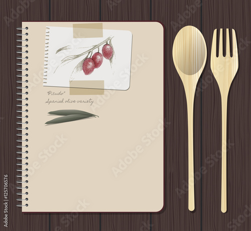 Recipes notebook and olives hand drawn: 