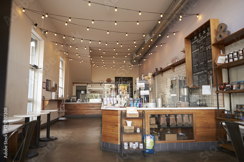 Empty cafe or bar interior, daytime