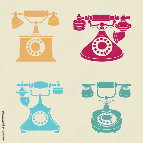 Set of vector retro vintage color phones