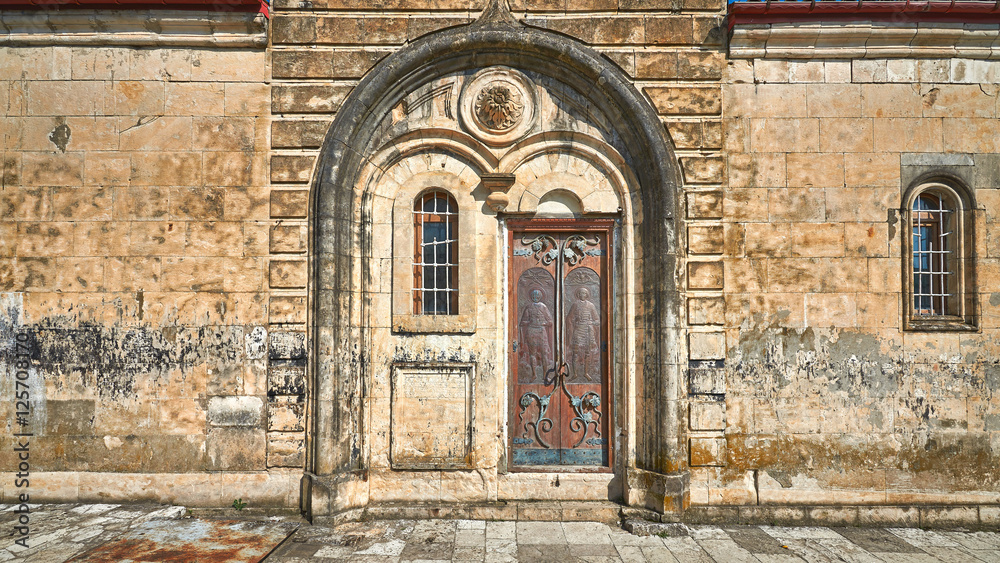 Close up view of the Motsameta Monastery gates in Georgia