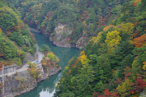 奈川渡ダムから眺めた紅葉