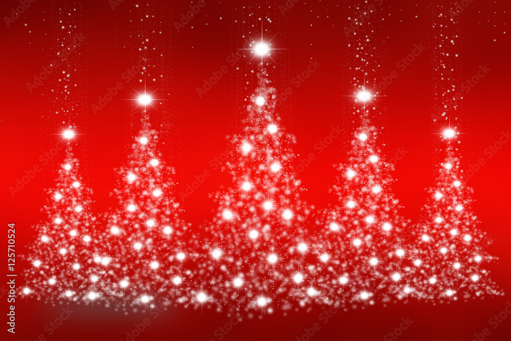 Christmas tree of snowflakes and sparkles on red background Christmas tree of snowflakes and sparkles on red background