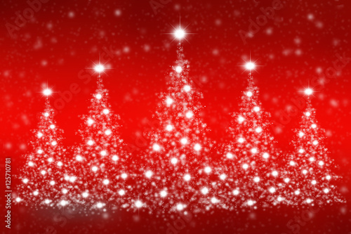 Christmas tree of snowflakes and sparkles on red background