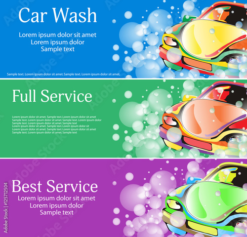 Car wash. A set of banners for your design. Vector