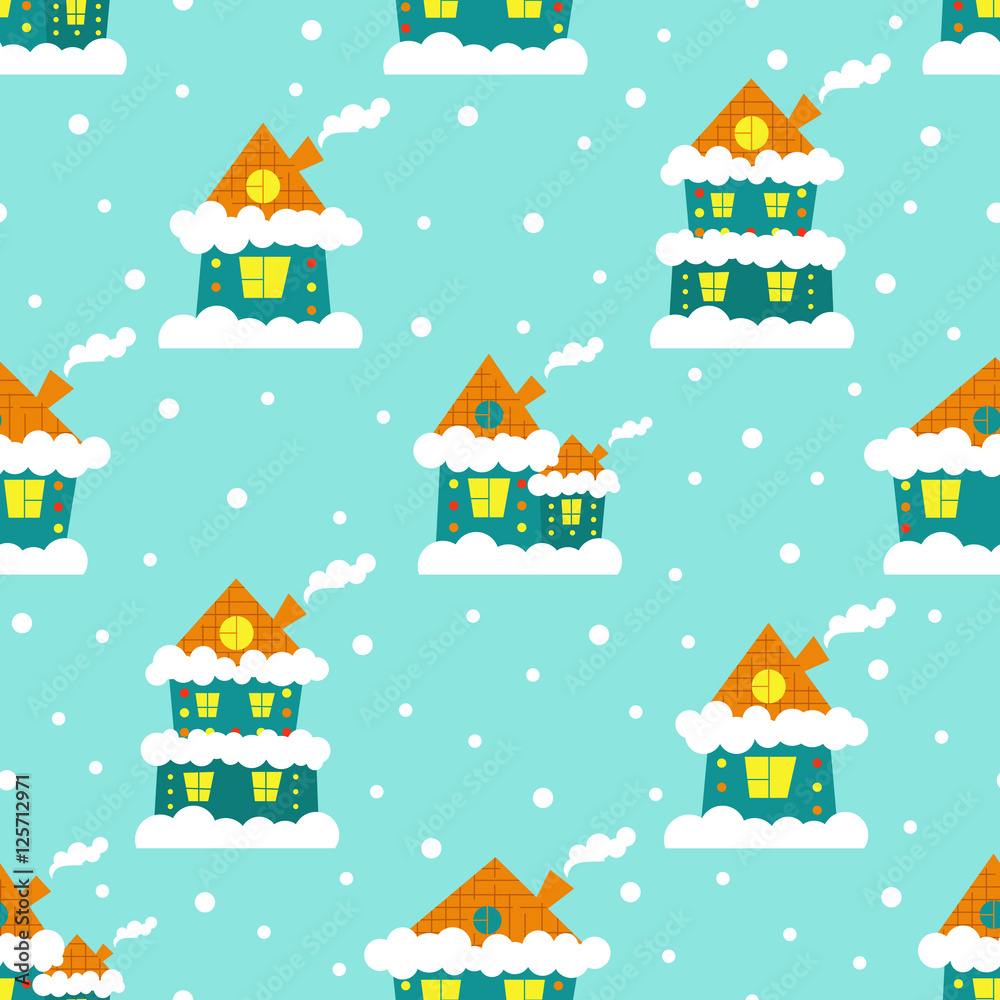 Seamless Christmas background of village houses