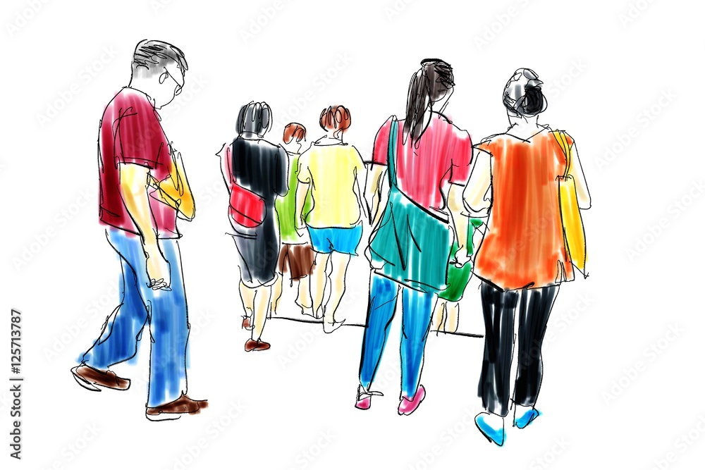crowd walking illustration