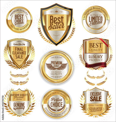 Golden shields laurel wreaths and badges collection 