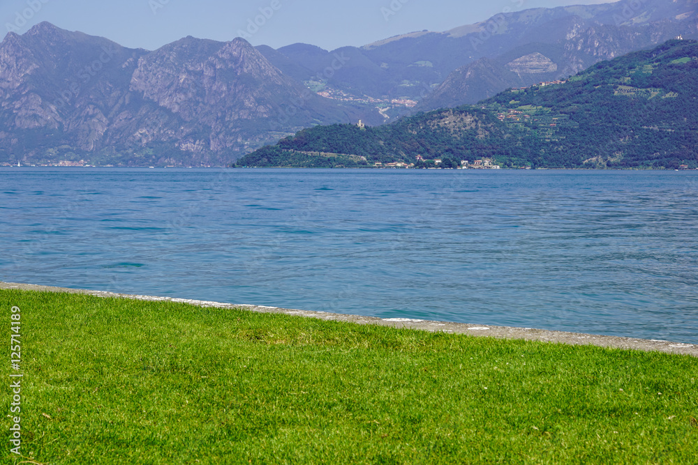 View of italy lake , with park, lake and mountain views