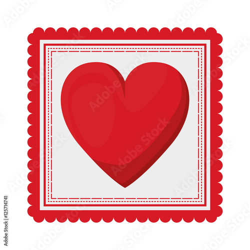 post stamp with red heart shape icon inside over white background. vector illustration