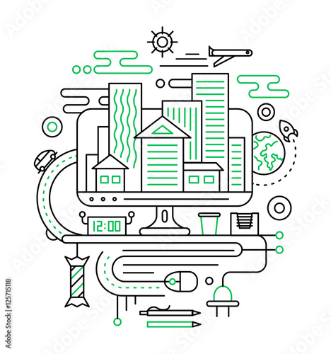 Travel, journey planning - line design composition