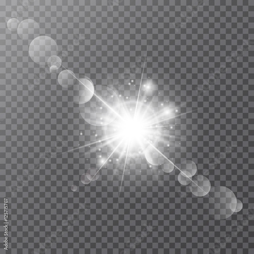 White glowing light burst explosion on transparent background. Bright star.