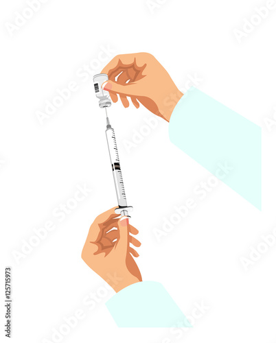 Vector image of hands preparing a syringe