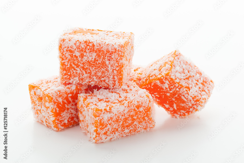 Tasty Turkish delight isolated on white Tasty Turkish delight isolated on white