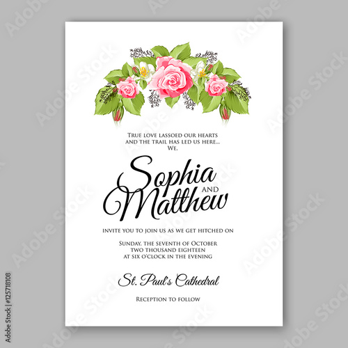 Wedding invitation template with watercolor winter flower christmas wreath pine branch  Baby shower invitation template with watercolor tropical flower wreath