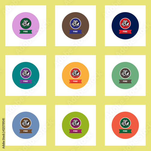 Collection of stylish vector icons in colorful circles zodiacal element of fire
