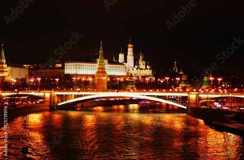 Moscow Kremlin at night. Color photo.