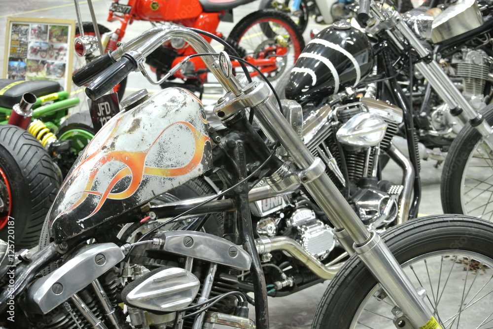 Naklejka premium Custom Harley Davidson Motorcycle and engine in Serdang, Selangor, Malaysia. 