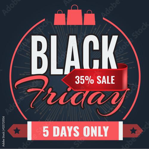 Black Friday sale inscription design template for organic food and vegetable with grass and flower and sunburst background. Black Friday banner. Vector illustration