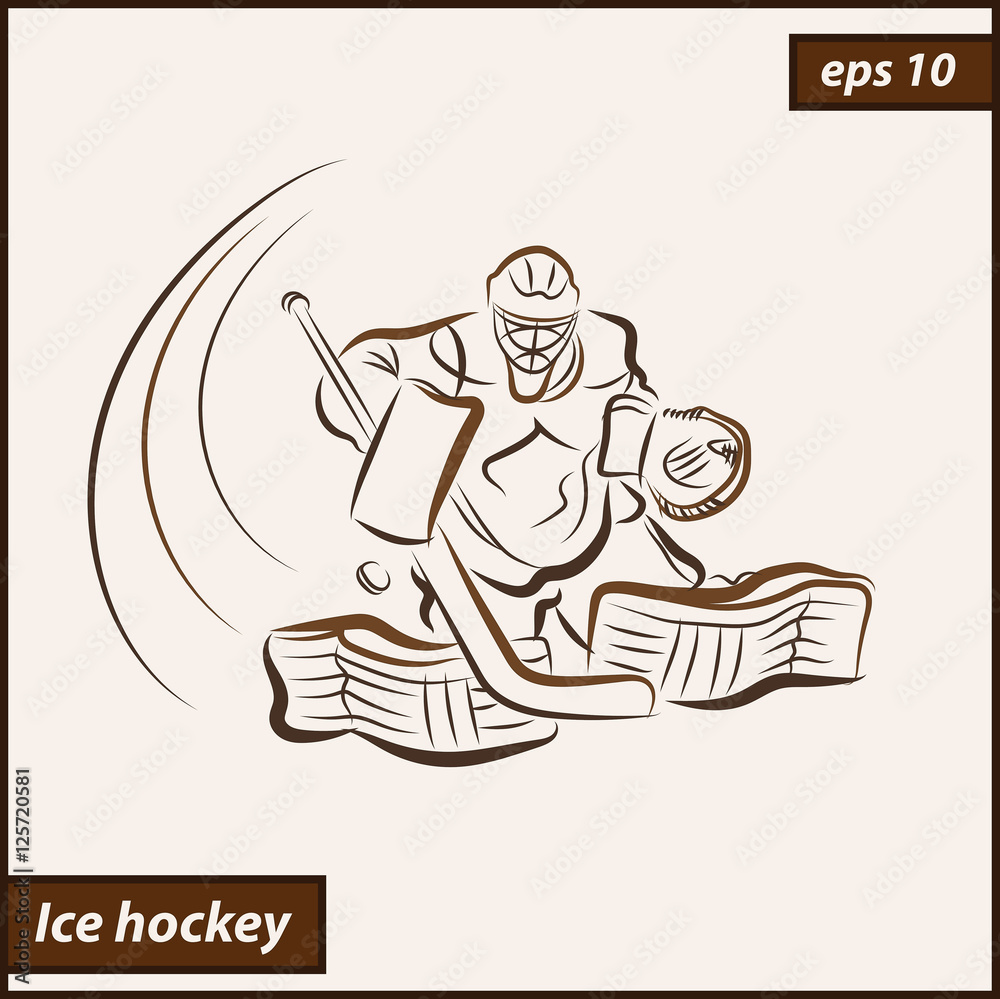 Vector illustration. Illustration shows a hockey goalkeeper in action. Ice Hockey