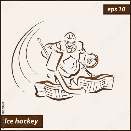 Fototapeta Naklejka Na Ścianę i Meble -  Vector illustration. Illustration shows a hockey goalkeeper in action. Ice Hockey