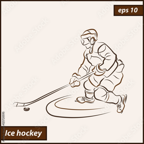 Vector illustration. Illustration shows a hockey player in attack. Ice Hockey