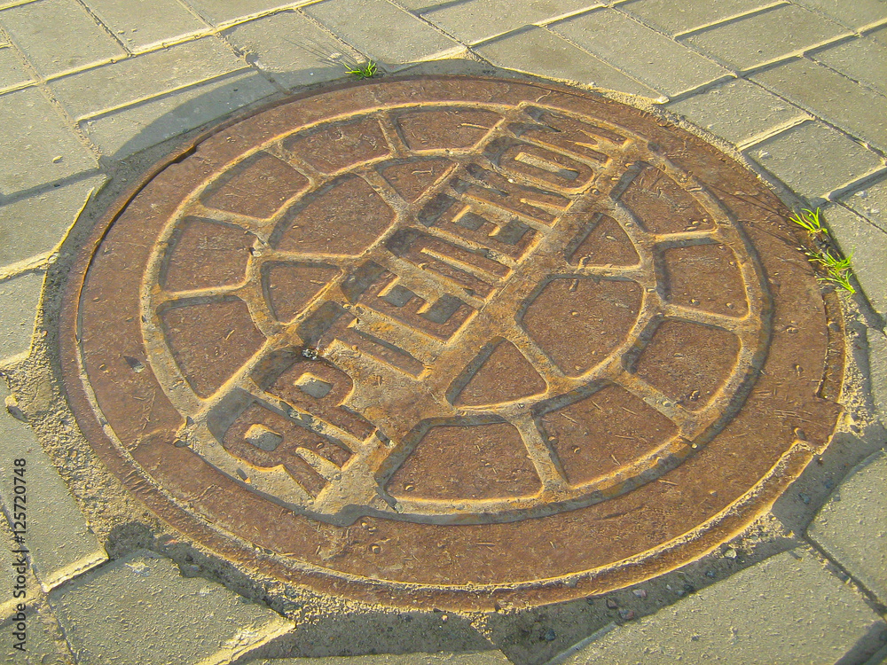 Manhole cover on a street