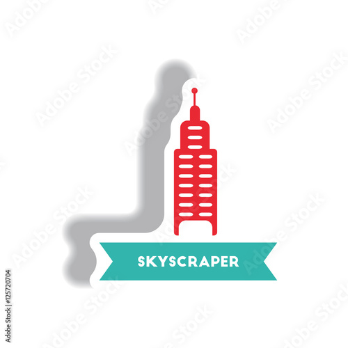 stylish icon in paper sticker style building skyscraper