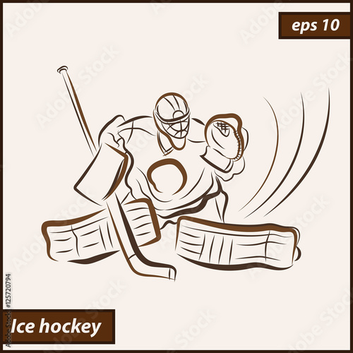 Vector illustration. Illustration shows a hockey goalkeeper in action. Ice Hockey