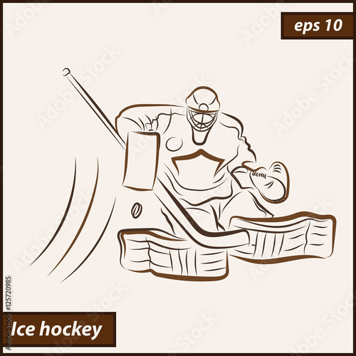 Vector illustration. Illustration shows a hockey goalkeeper in action. Ice Hockey