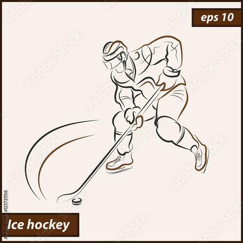 Vector illustration. Illustration shows a hockey player in attack. Ice Hockey