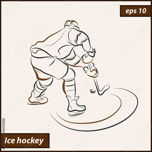 Vector illustration. Illustration shows a hockey player in attack. Ice Hockey