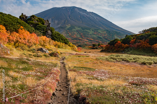 Hiking trail in autumn, Mt. Asahidake, Daisetsuzan National Park, Hokkaido in the autumn